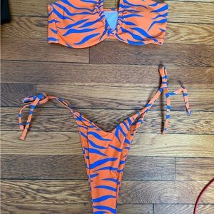 Kids Orange and Blue Tiger Stripe Bikini